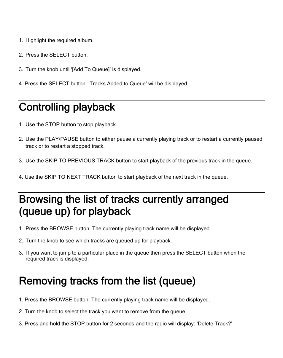 Controlling playback, Removing tracks from the list (queue) | ECOXGEAR IRD4000: Allegro User Manual | Page 30 / 48
