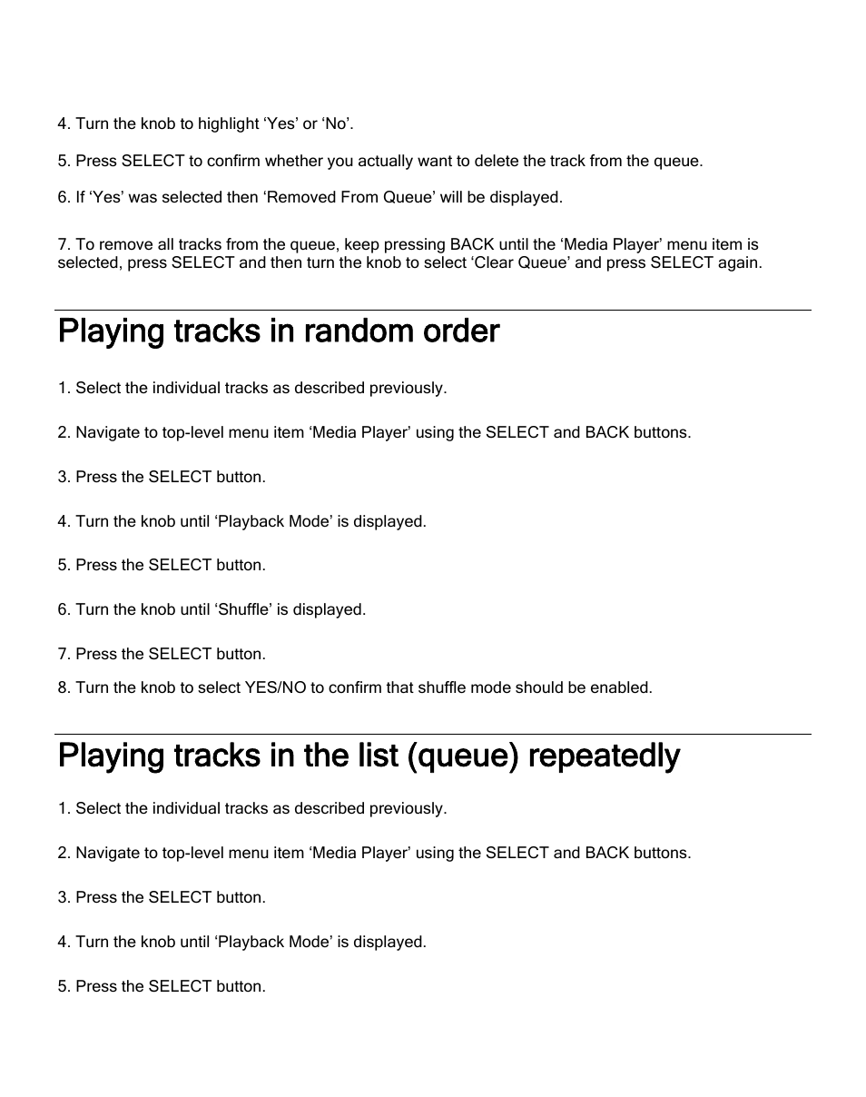 Playing tracks in random order, Playing tracks in the list (queue) repeatedly | ECOXGEAR IRD4000: Allegro User Manual | Page 31 / 48