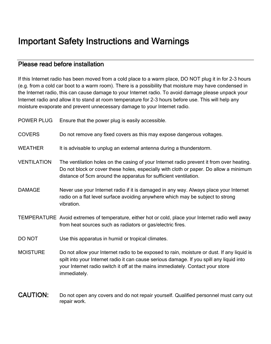 Please read before installation, Important safety instructions and warnings | ECOXGEAR IRD4000: Allegro User Manual | Page 4 / 48