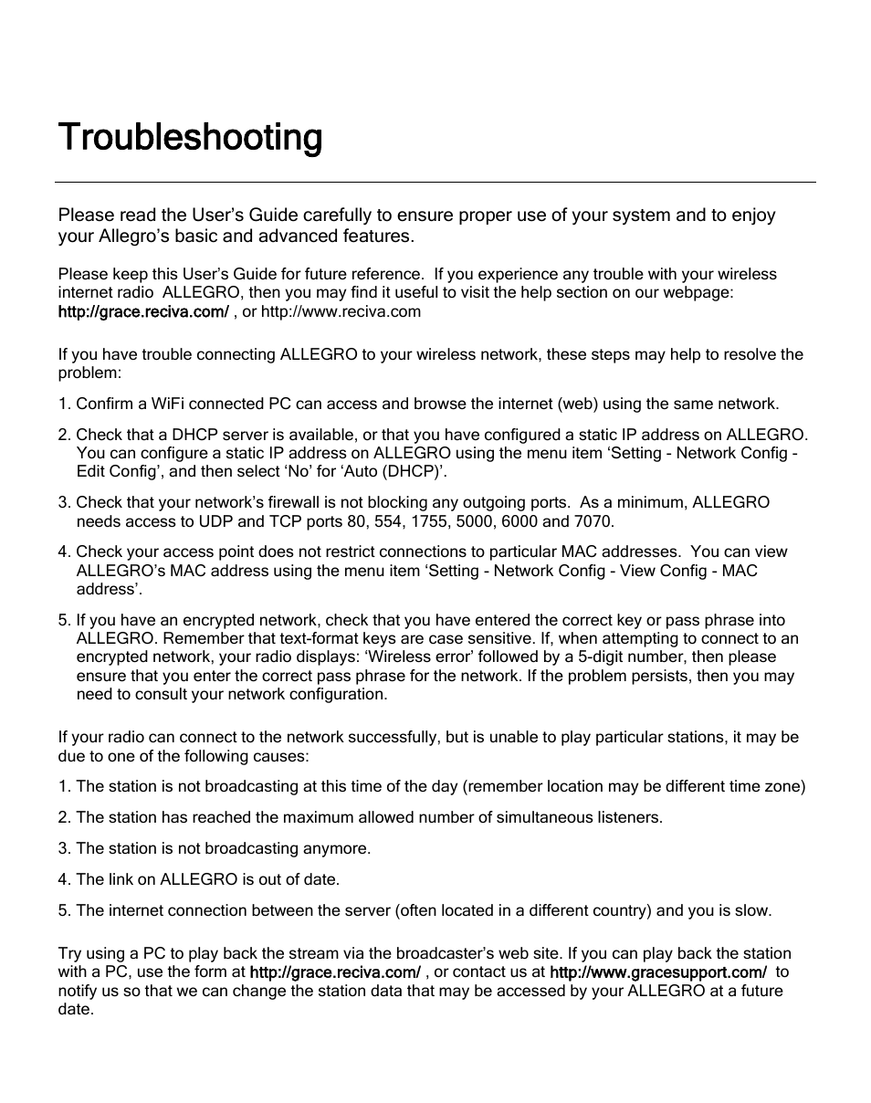 Troubleshooting | ECOXGEAR IRD4000: Allegro User Manual | Page 40 / 48