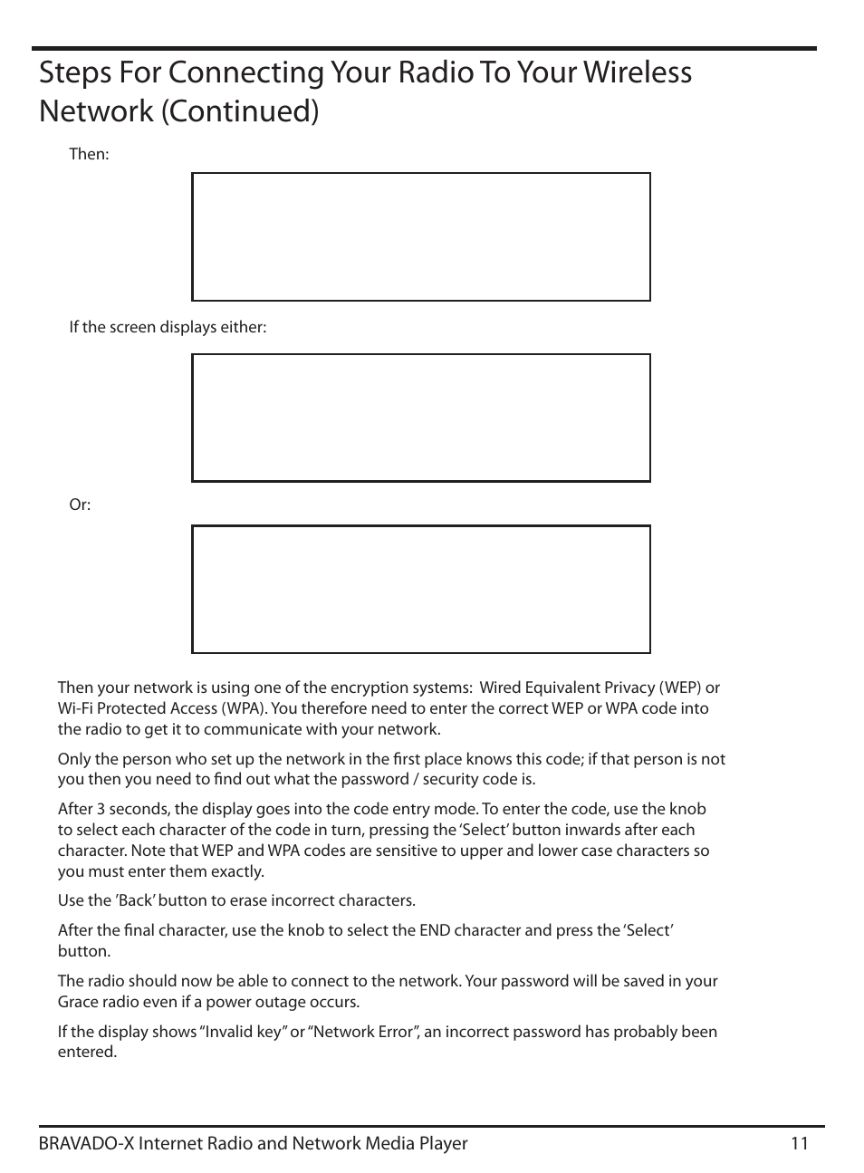 Enter wep key, Enter wpa key, Network ok | ECOXGEAR IRD4500M: Bravado X User Manual | Page 11 / 46