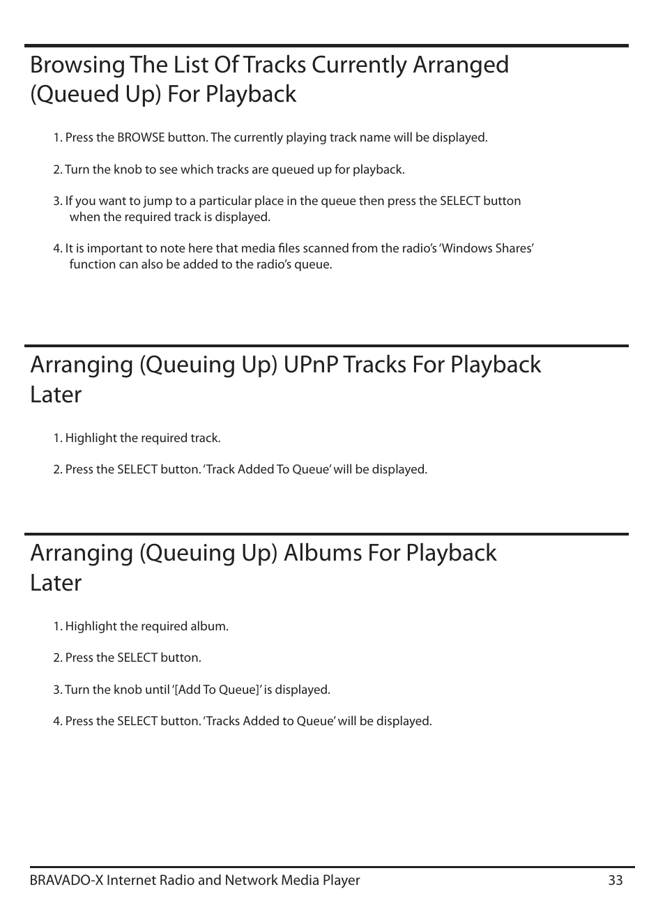 Arranging (queuing up) albums for playback later | ECOXGEAR IRD4500M: Bravado X User Manual | Page 33 / 46