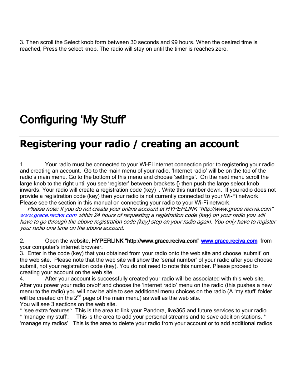 Configuring „my stuff, Registering your radio / creating an account | ECOXGEAR IRMS300: MicroSystem User Manual | Page 24 / 35