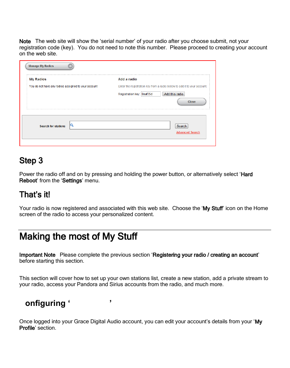 Making the most of my stuff, Step 3, That’s it | Configuring ‘my profile | ECOXGEAR IRC6000: Mondo User Manual | Page 35 / 52