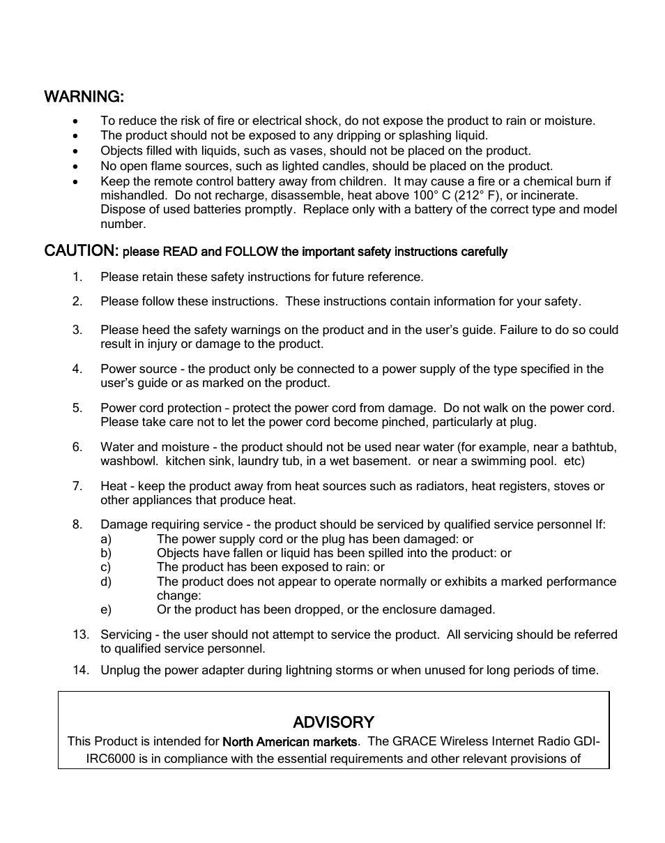 Warning, Caution, Advisory | ECOXGEAR IRC6000: Mondo User Manual | Page 5 / 52