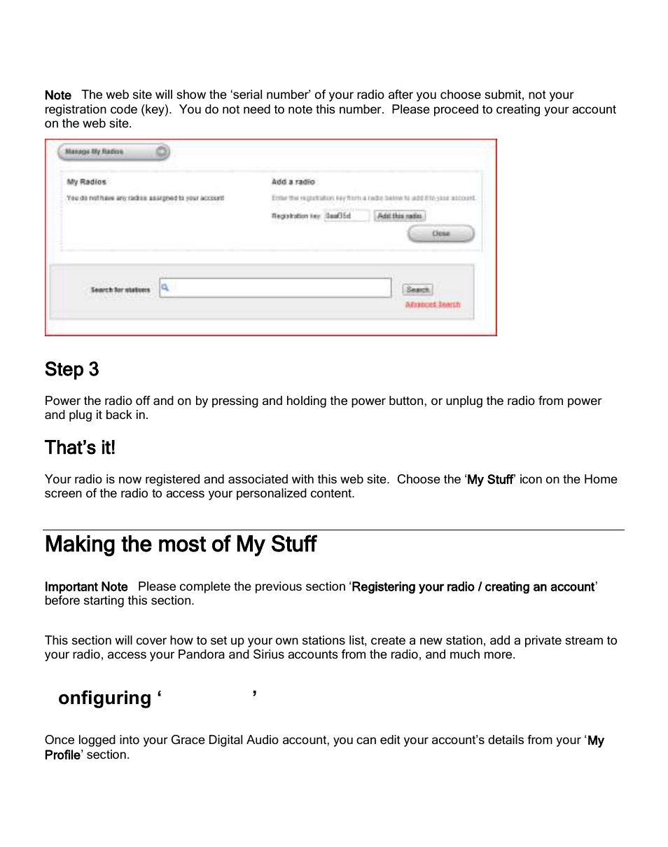 Making the most of my stuff, Step 3, That’s it | Configuring ‘my profile | ECOXGEAR IRCA700: Primo User Manual | Page 35 / 51