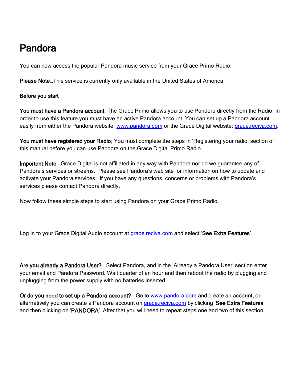 Pandora, Step 1, Step 2 | ECOXGEAR IRCA700: Primo User Manual | Page 37 / 51