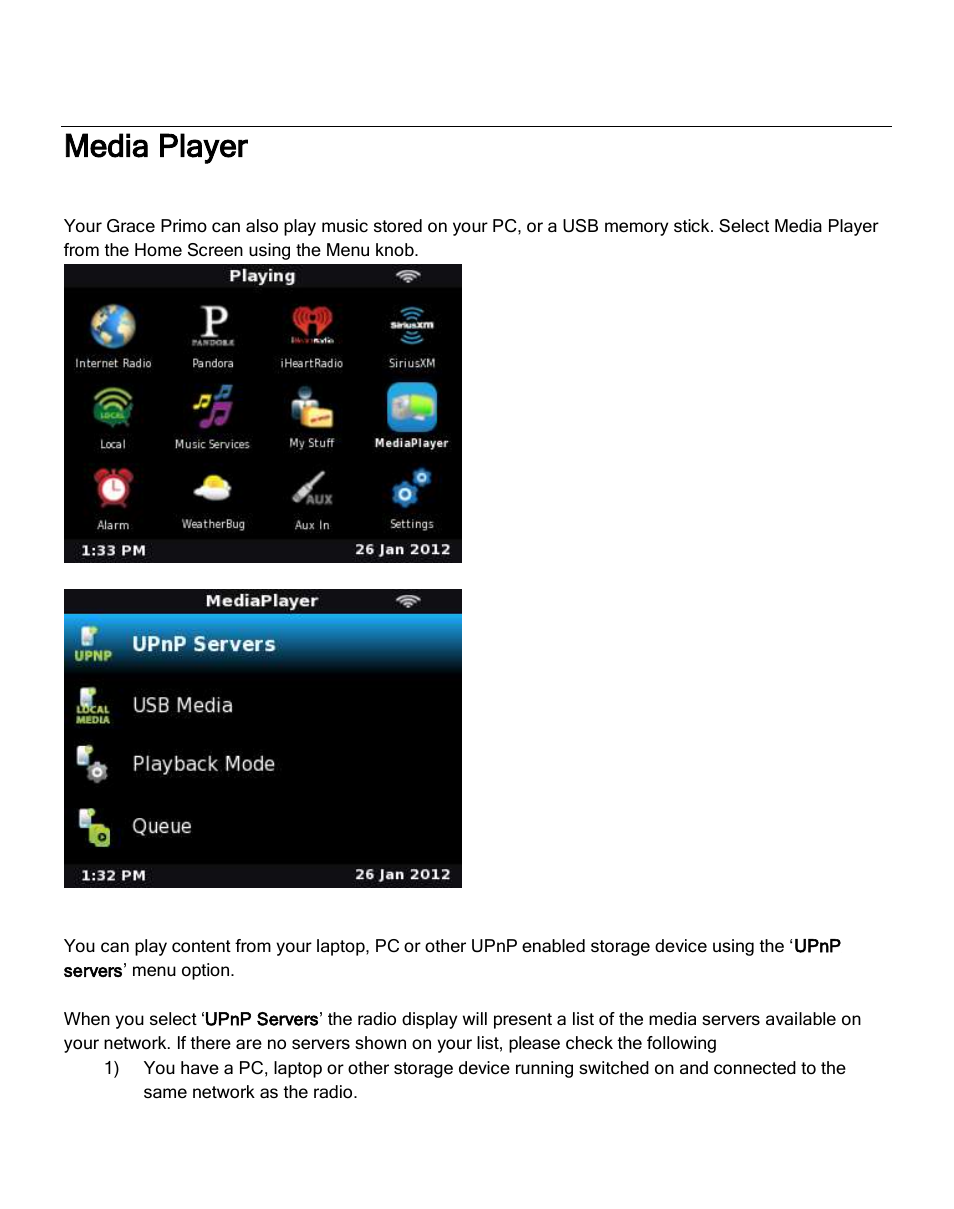 Media player, Upnp servers | ECOXGEAR IRCA700: Primo User Manual | Page 42 / 51