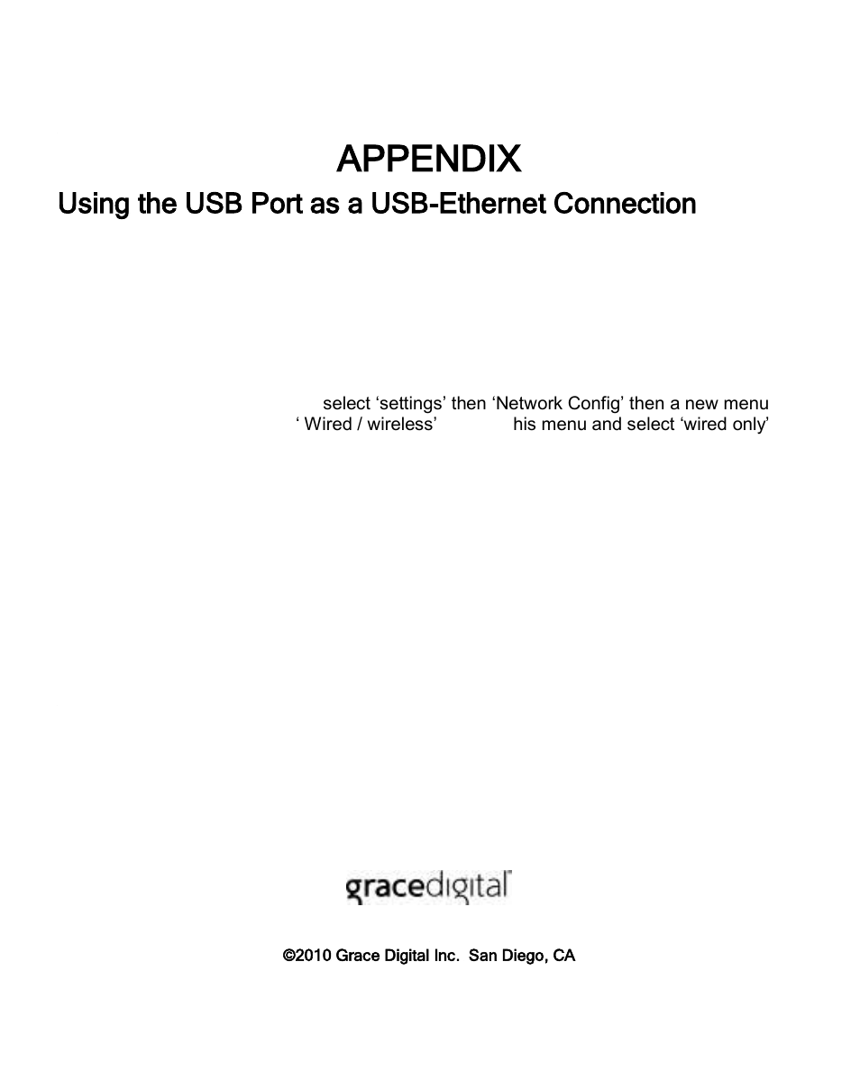 Appendix, Using the usb port as a usb-ethernet connection | ECOXGEAR IRCA700: Primo User Manual | Page 51 / 51