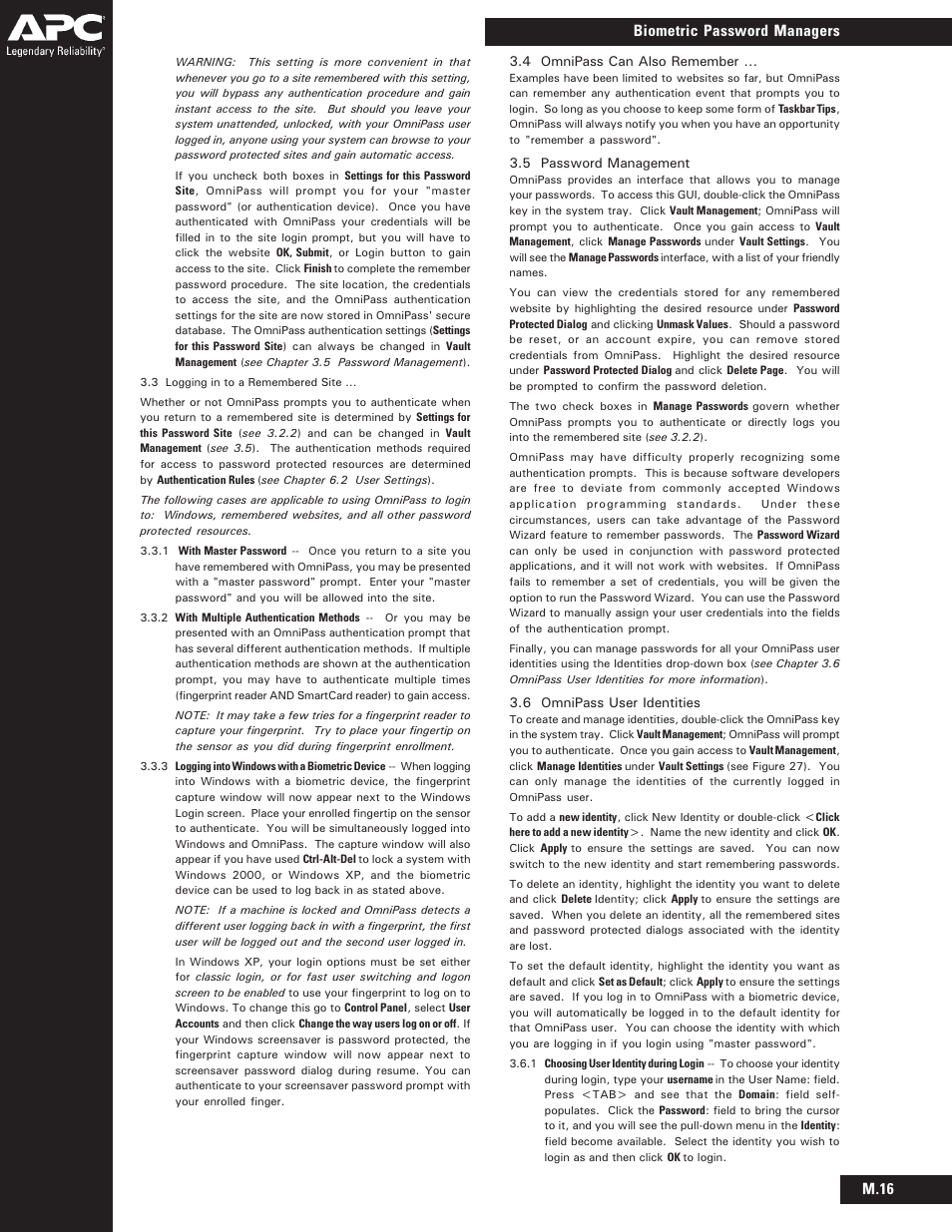 M.16 biometric password managers | APC BIOM34-EC User Manual | Page 14 / 18