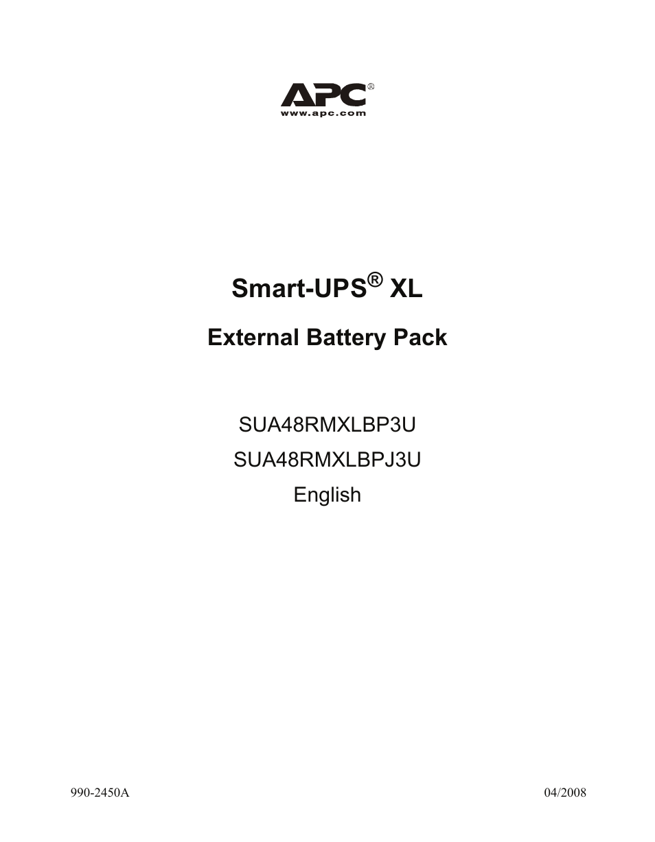 APC Smart-UPS XL External Battery Pack SUA48RMXLBP3U User Manual | 11 pages
