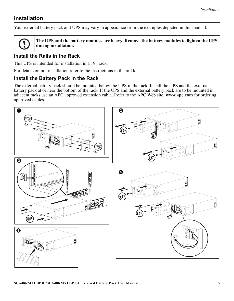 Installation | APC Smart-UPS XL External Battery Pack SUA48RMXLBP3U User Manual | Page 5 / 11