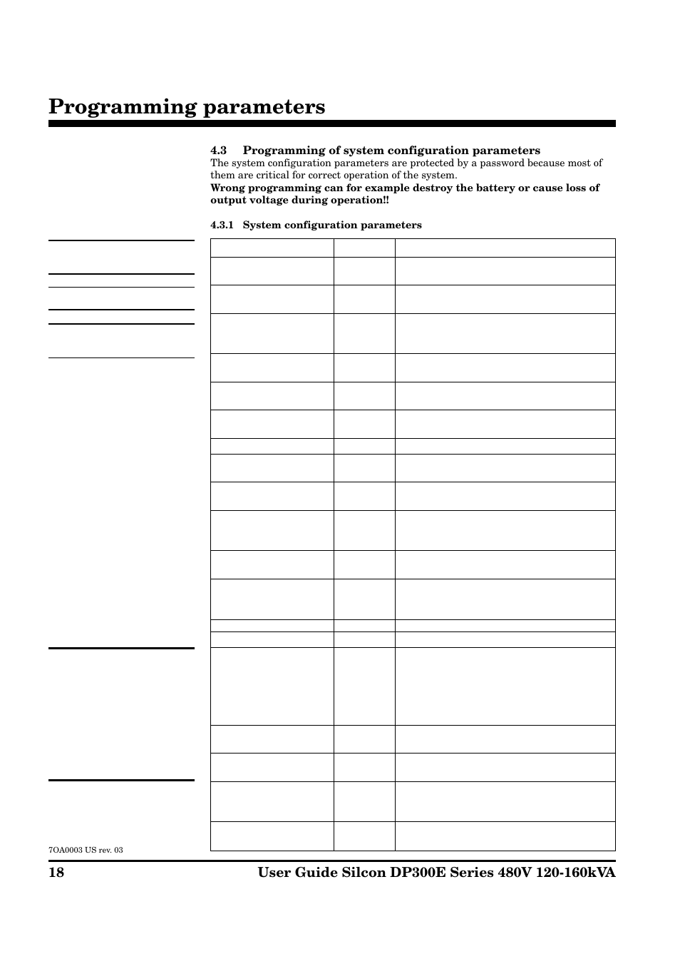 Programming parameters | APC DP300E User Manual | Page 18 / 38