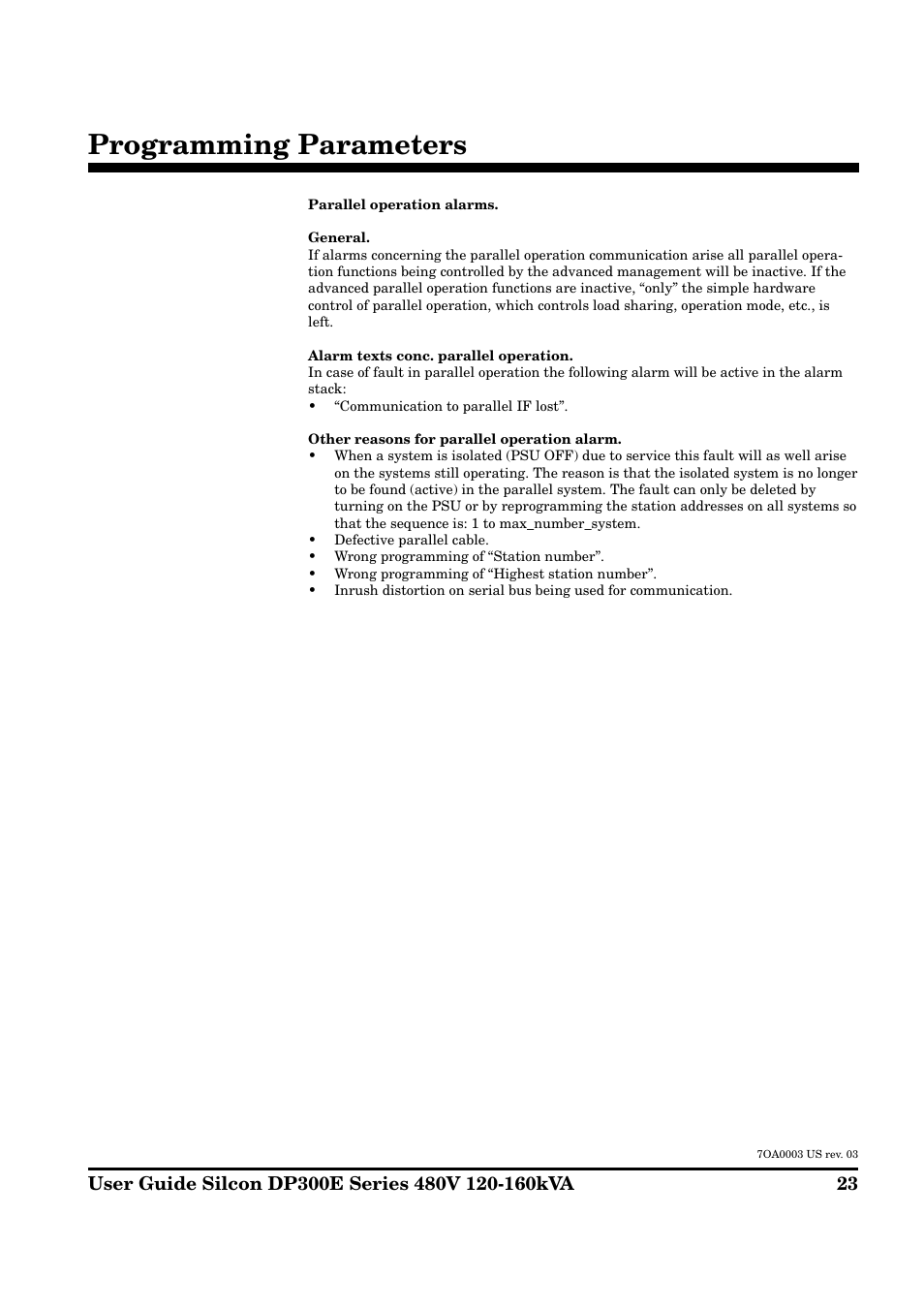 Programming parameters | APC DP300E User Manual | Page 23 / 38