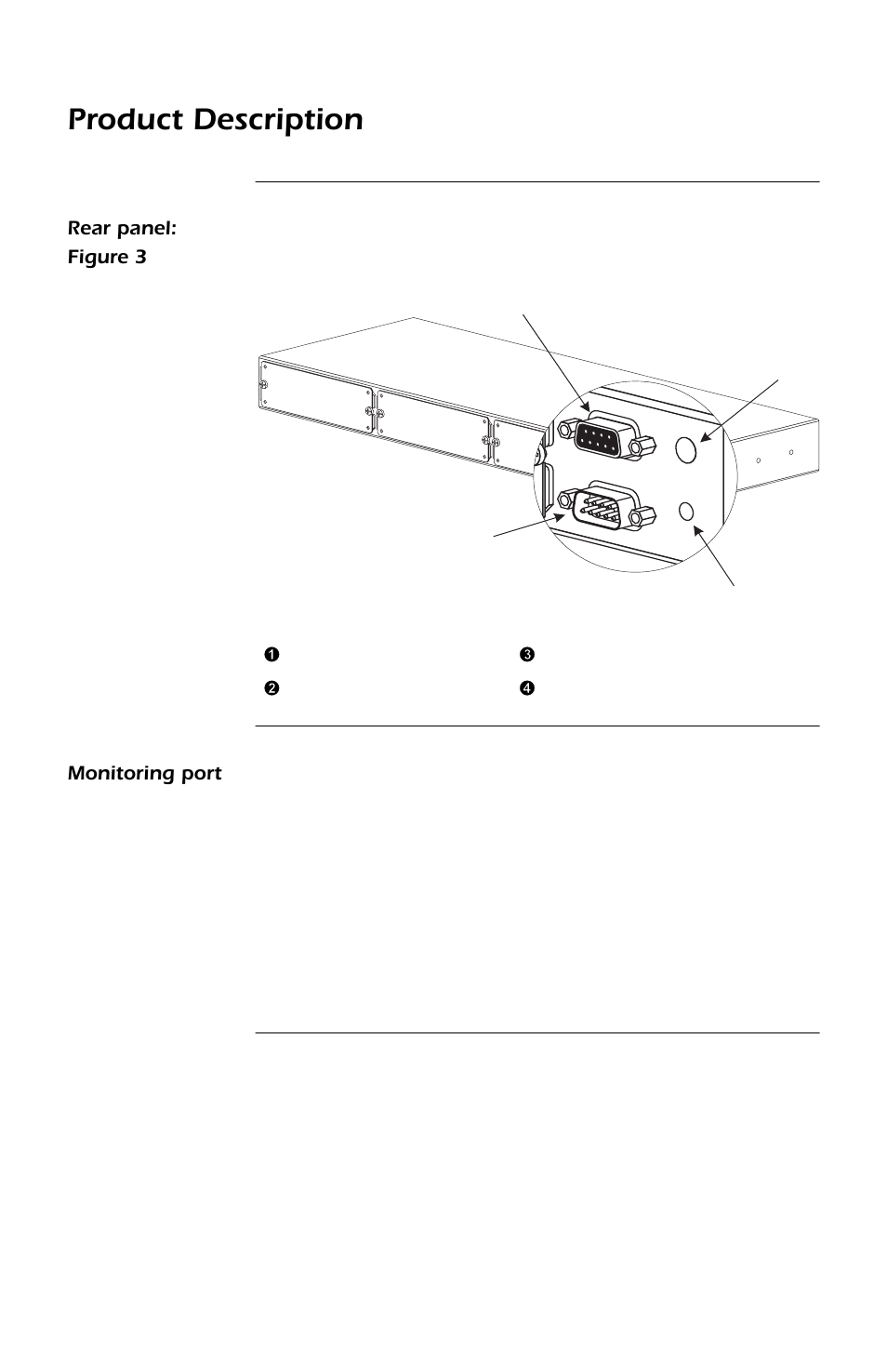 Rear panel: figure 3, Monitoring port, Rear panel 4 | Monitoring port 4, Continued, Product description | APC SMARTSLOT DP300E User Manual | Page 10 / 40