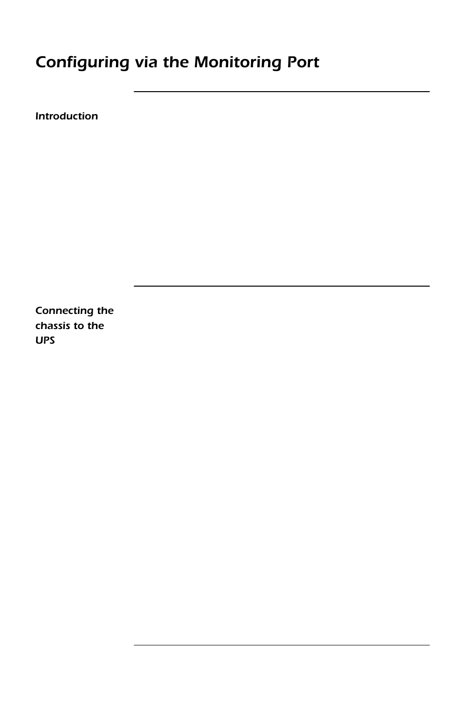 Configuring via the monitoring port, Introduction, Connecting the chassis to the ups | Introduction 10, Ontinue with “configuring via the monitoring | APC SMARTSLOT DP300E User Manual | Page 16 / 40