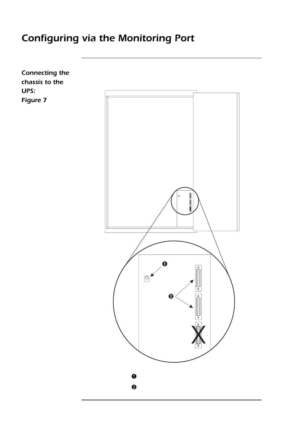 Connecting the chassis to the ups: figure 7, Serial port of the silcon ups. see “con, Continued | Configuring via the monitoring port | APC SMARTSLOT DP300E User Manual | Page 17 / 40