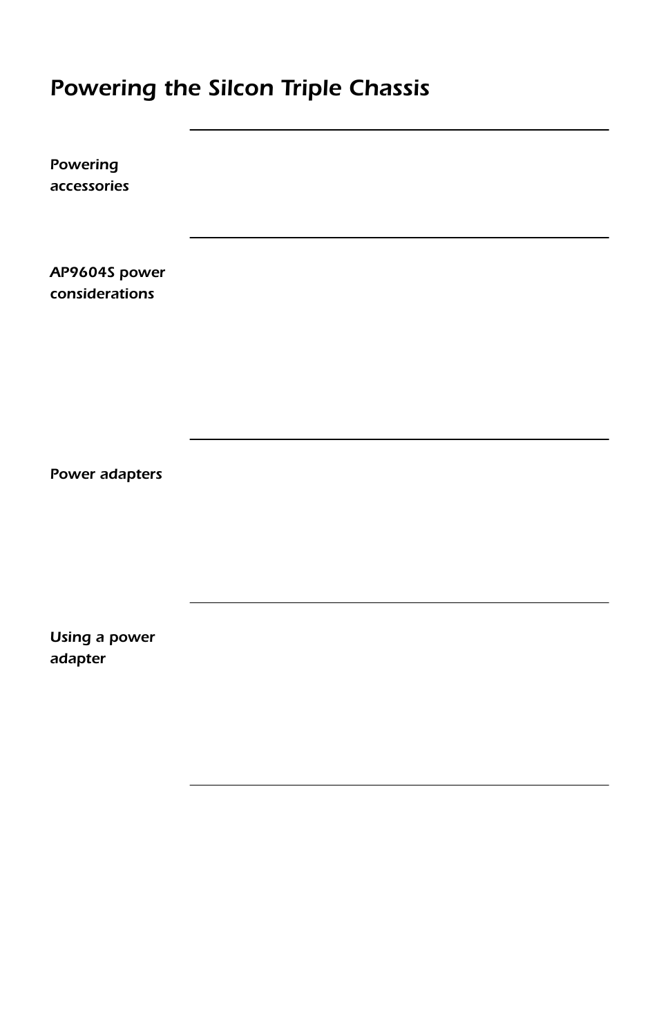 Powering the silcon triple chassis, Powering accessories, Ap9604s power considerations | Power adapters, Using a power adapter, Powering accessories 18, Ap9604s power considerations 18, Power adapters 18, Using a power adapter 18 | APC SMARTSLOT DP300E User Manual | Page 24 / 40