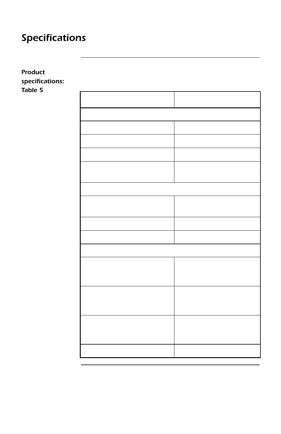 Product specifications: table 5, Product specifications 29, Continued | Specifications | APC SMARTSLOT DP300E User Manual | Page 35 / 40