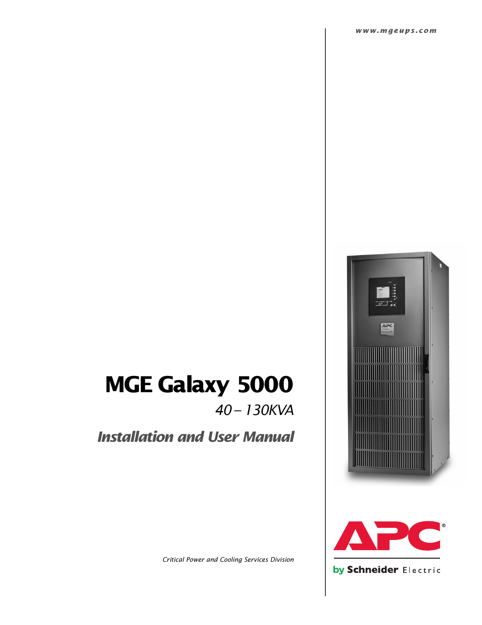 APC MGE GALAXY 5000 40 130KVA User Manual | 76 pages