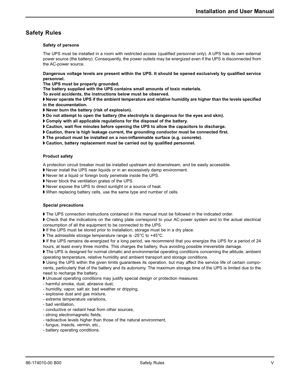 Safety rules, Installation and user manual | APC MGE GALAXY 5000 40 130KVA User Manual | Page 11 / 76