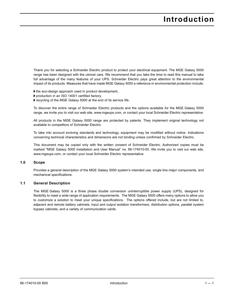 Introduction | APC MGE GALAXY 5000 40 130KVA User Manual | Page 15 / 76