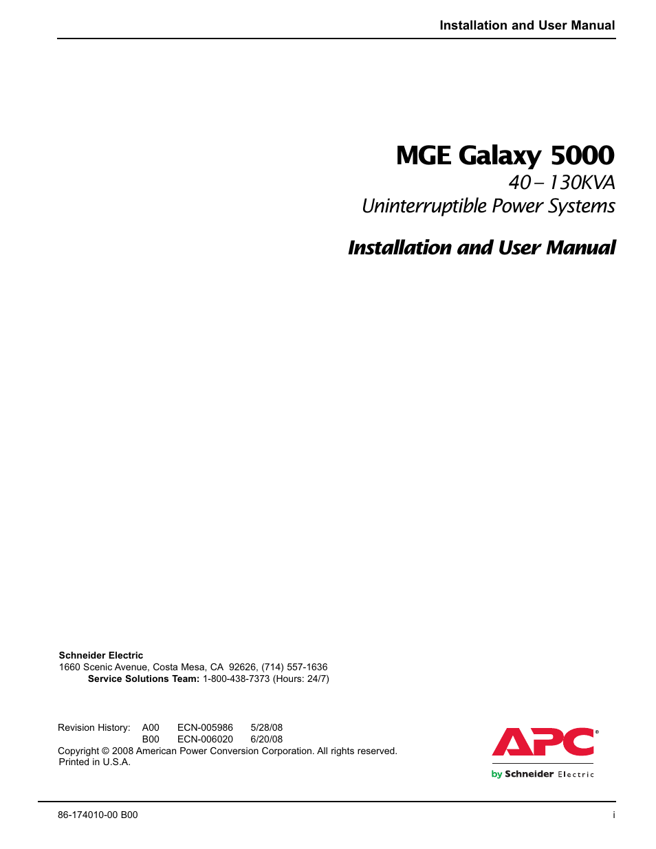Mge galaxy 5000 | APC MGE GALAXY 5000 40 130KVA User Manual | Page 3 / 76