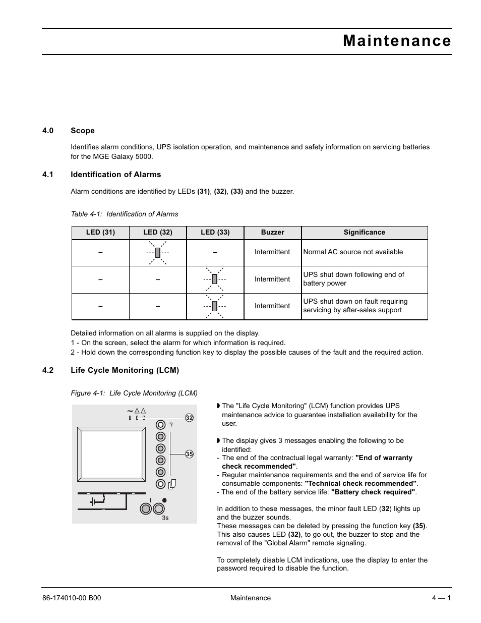 Maintenance | APC MGE GALAXY 5000 40 130KVA User Manual | Page 47 / 76