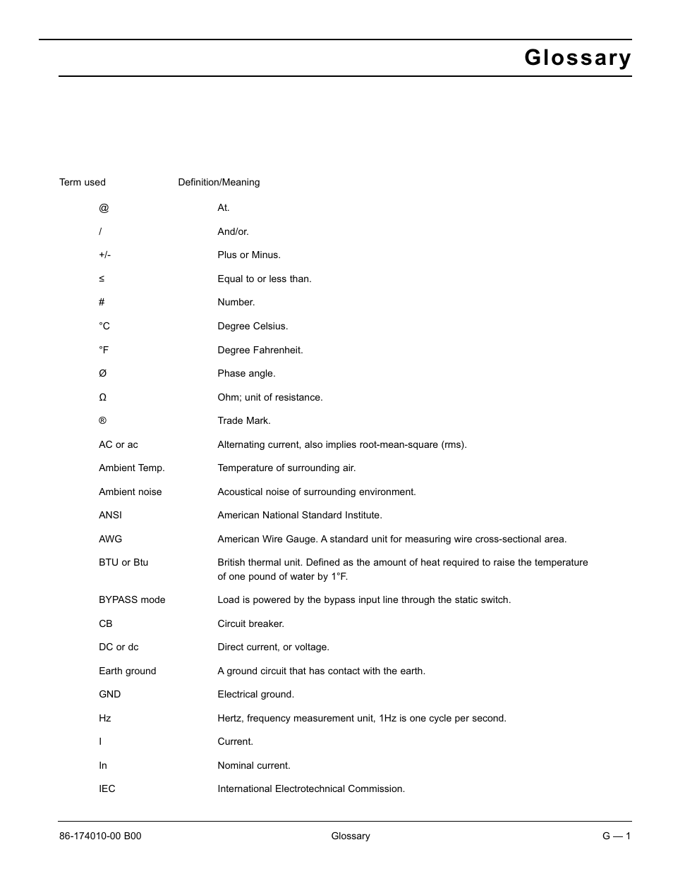 Glossary | APC MGE GALAXY 5000 40 130KVA User Manual | Page 69 / 76