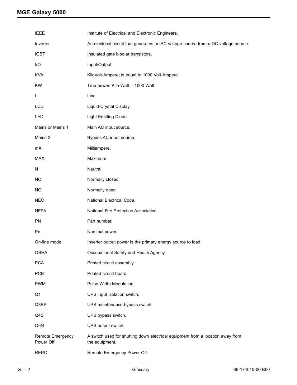 Mge galaxy 5000 | APC MGE GALAXY 5000 40 130KVA User Manual | Page 70 / 76