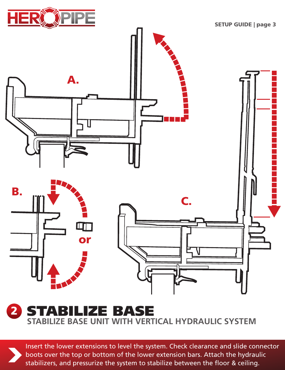 Stabilize base, 2a. b. or c | Elkhart Brass HEROPipe System Setup Guide User Manual | Page 3 / 9