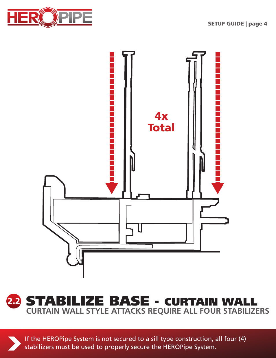 Stabilize base, 4x total, Curtain wall | Elkhart Brass HEROPipe System Setup Guide User Manual | Page 4 / 9