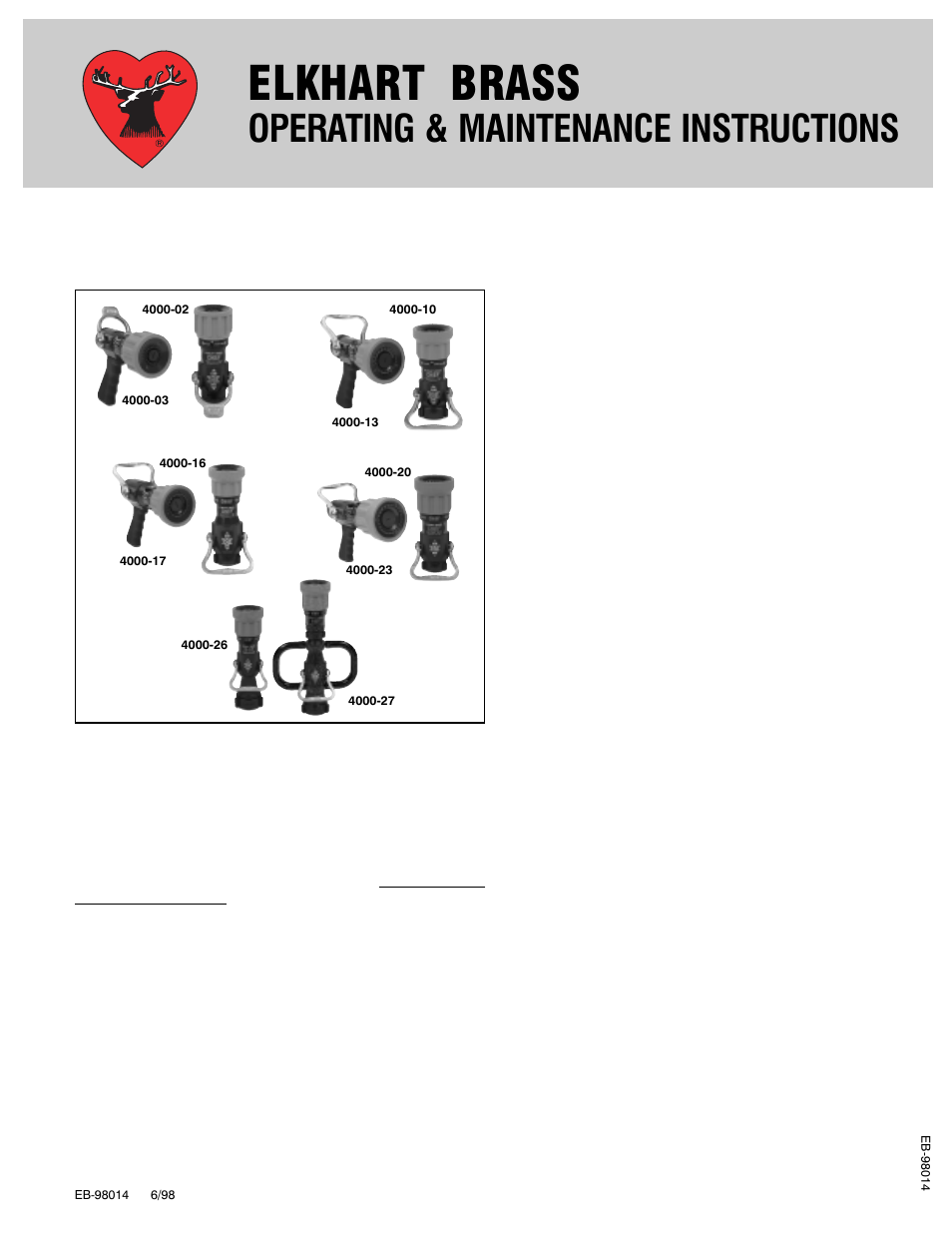 Elkhart Brass CHIEF NOZZLES 4000-20, 23, 24, 26 User Manual | 2 pages