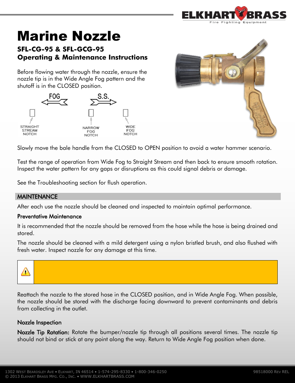 Elkhart Brass SFL-GCG-95 User Manual | 2 pages