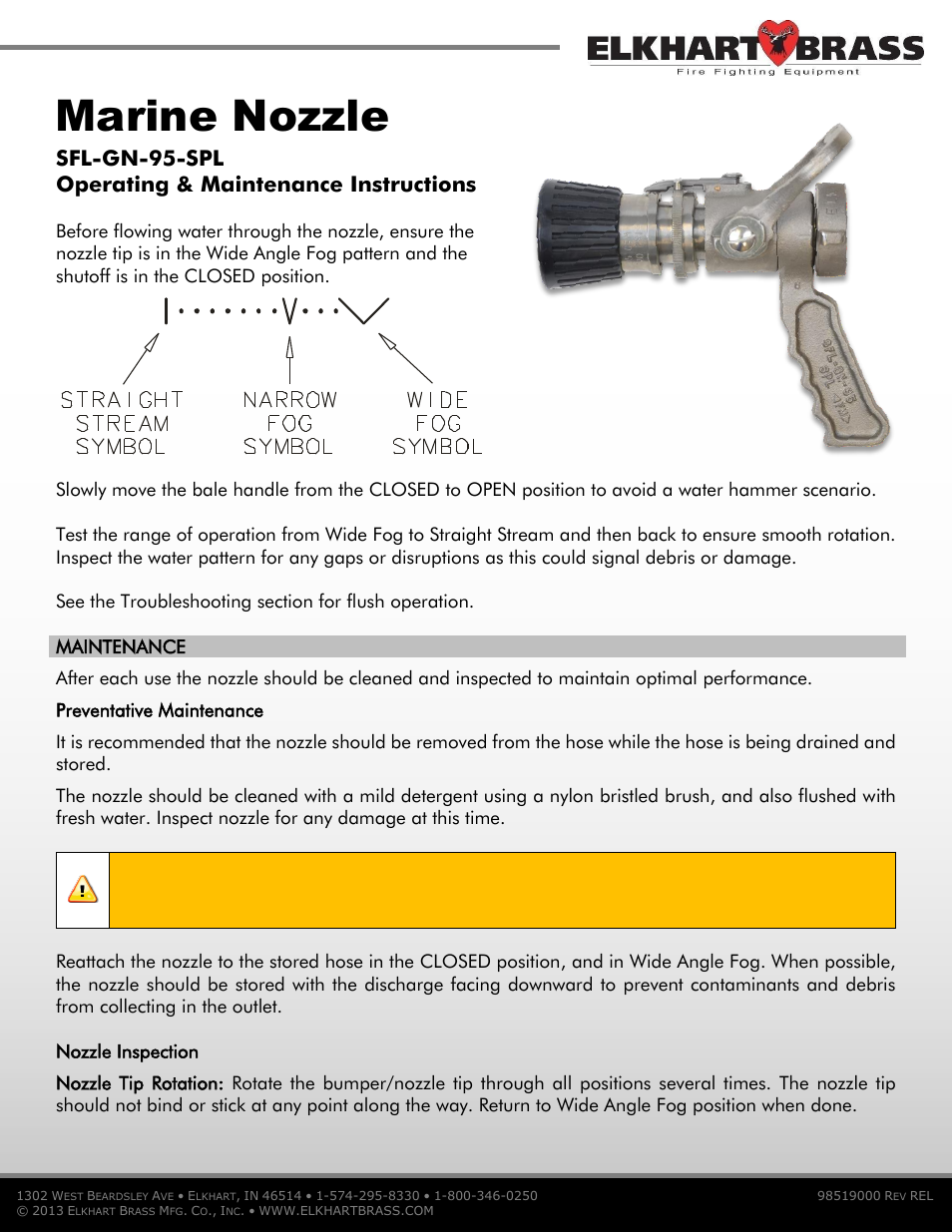 Elkhart Brass SFL-GN-95-SPL User Manual | 2 pages