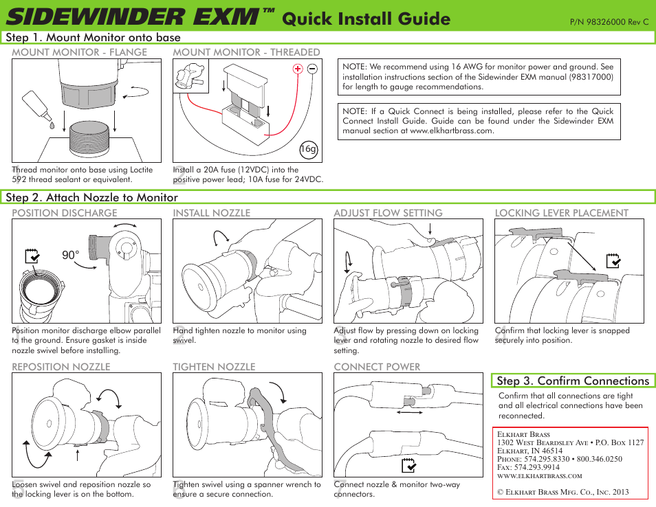 Elkhart Brass Sidewinder EXM Quick Install Guide User Manual | 4 pages