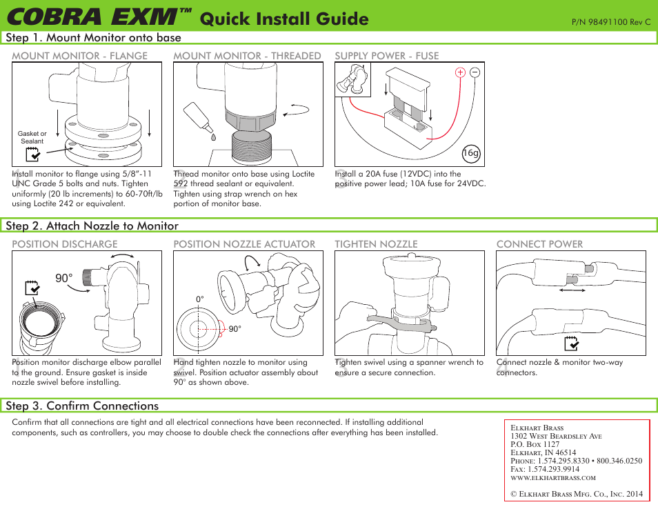 Elkhart Brass Cobra EXM Quick Install Guide User Manual | 4 pages