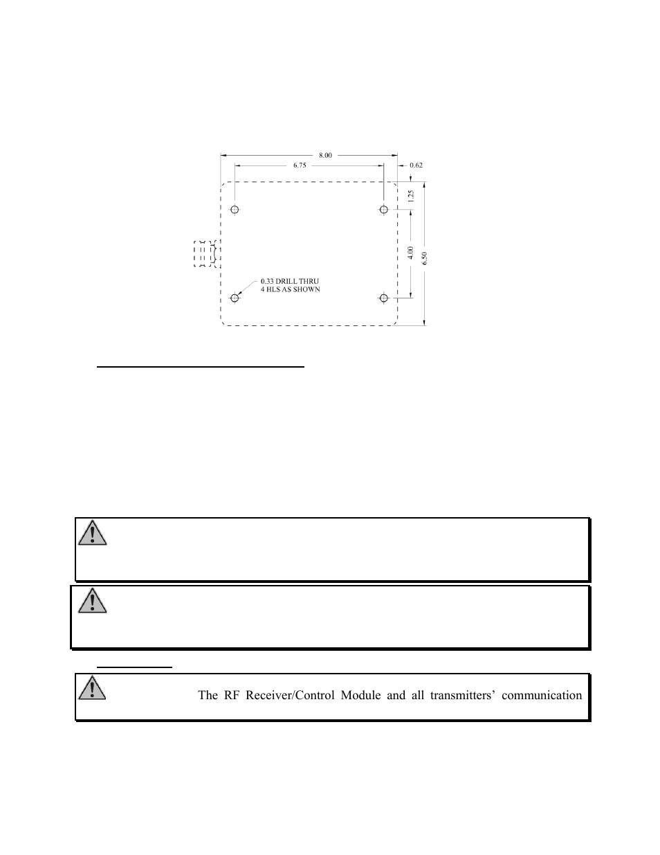 Communications address setup, Rf settings, Rf receiver/control module settings | Danger, Caution | Elkhart Brass Vulcan 8593-xx EXT User Manual | Page 19 / 32