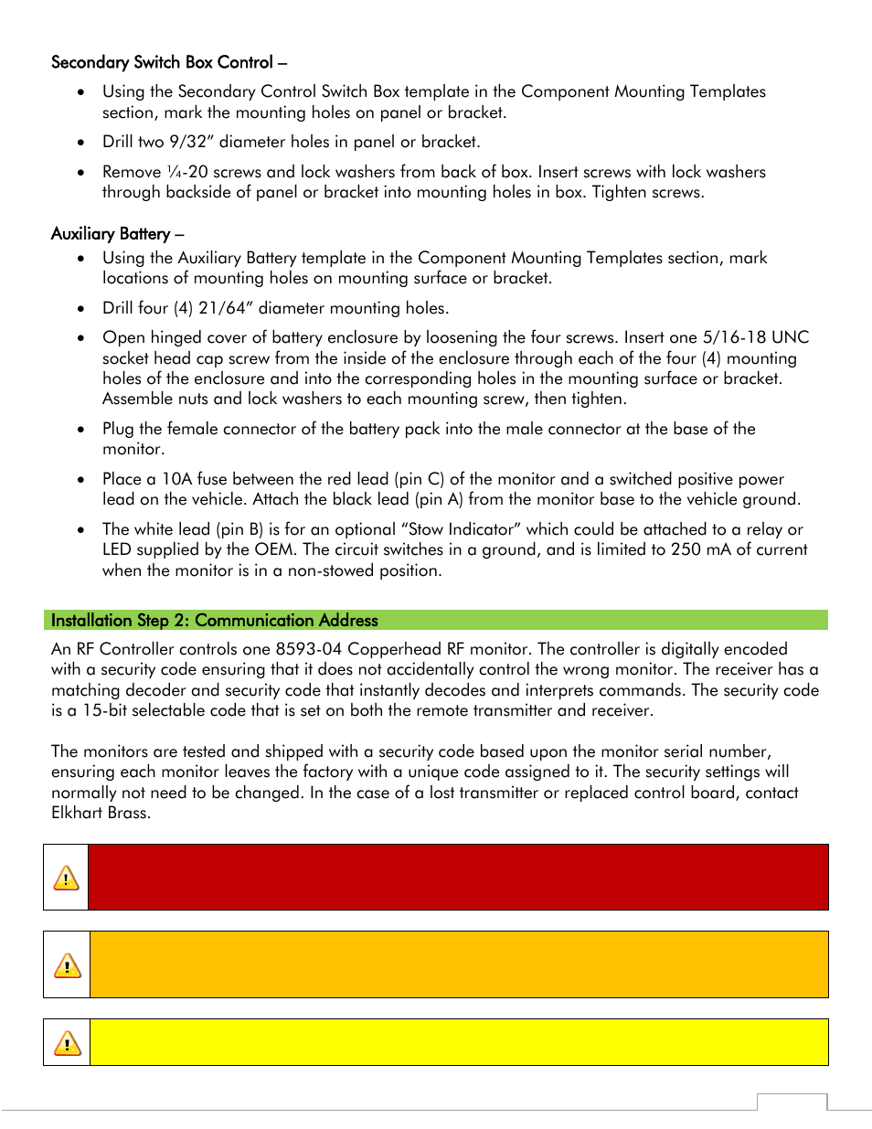 Danger, Caution, Important | Elkhart Brass Copperhead 8593-04 Monitor User Manual | Page 10 / 23