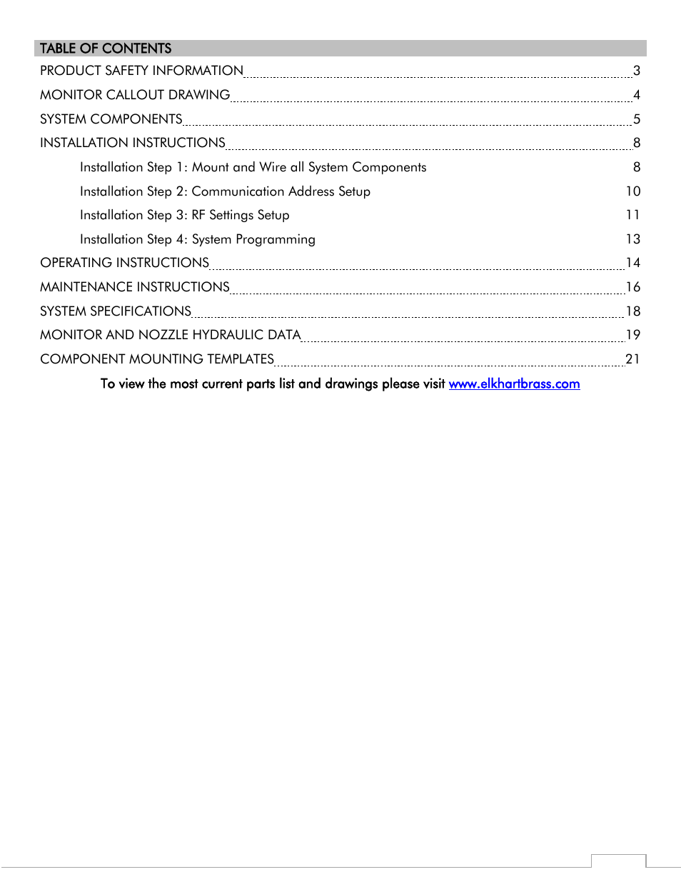 Elkhart Brass Copperhead 8593-04 Monitor User Manual | Page 2 / 23