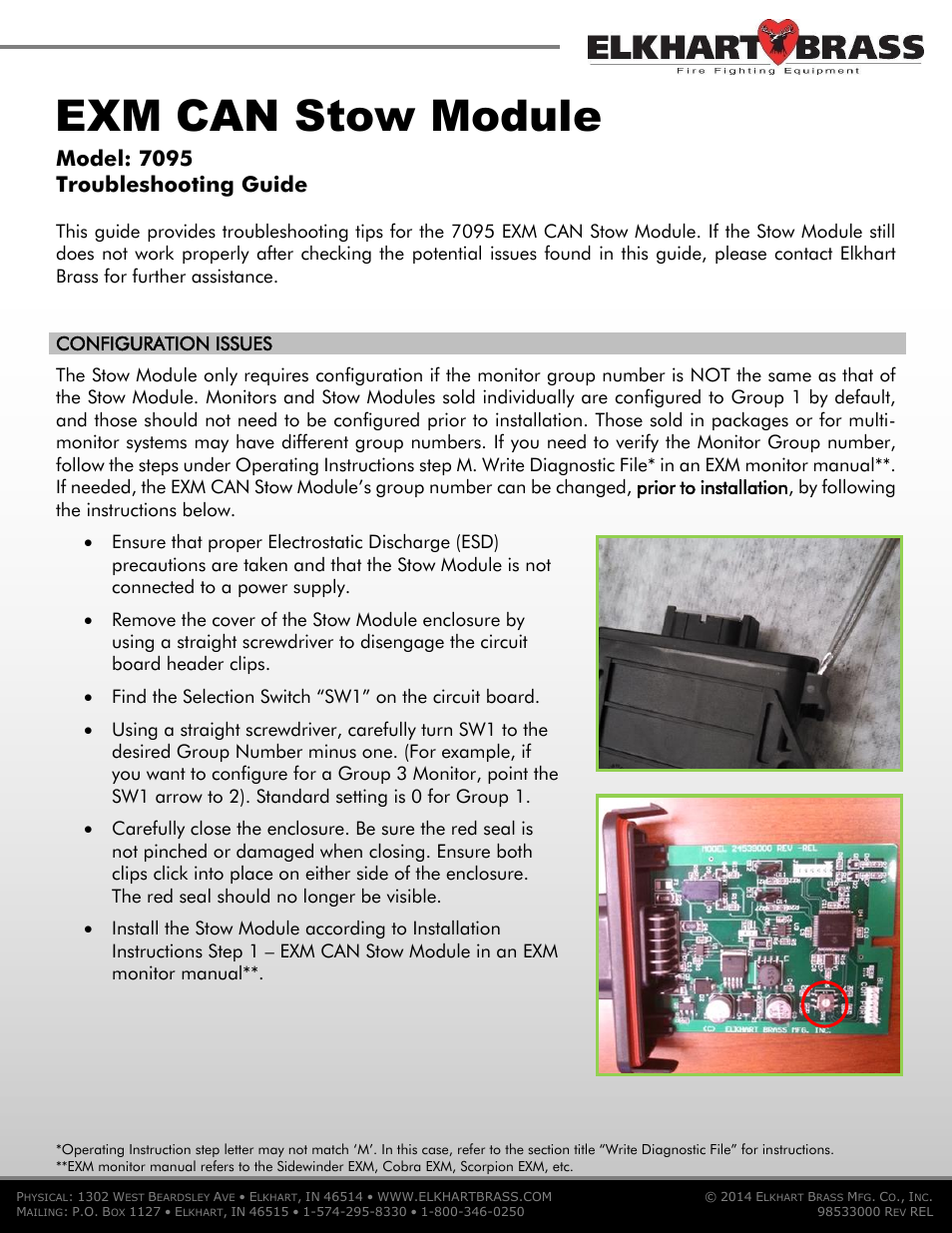 Elkhart Brass 7095 EXM CAN Stow Module User Manual | 4 pages