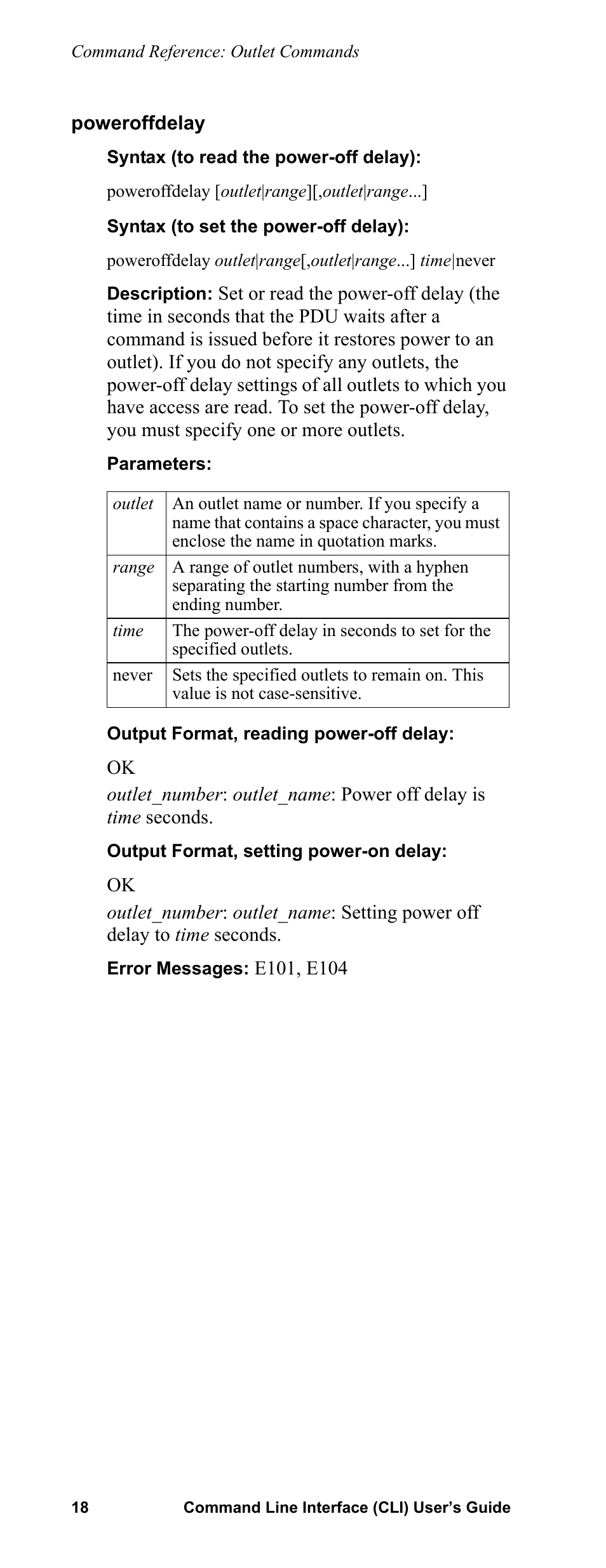 Poweroffdelay | APC Command Line Interface User Manual | Page 22 / 39