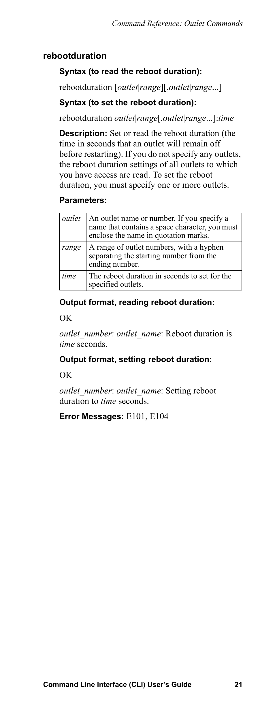 Rebootduration | APC Command Line Interface User Manual | Page 25 / 39