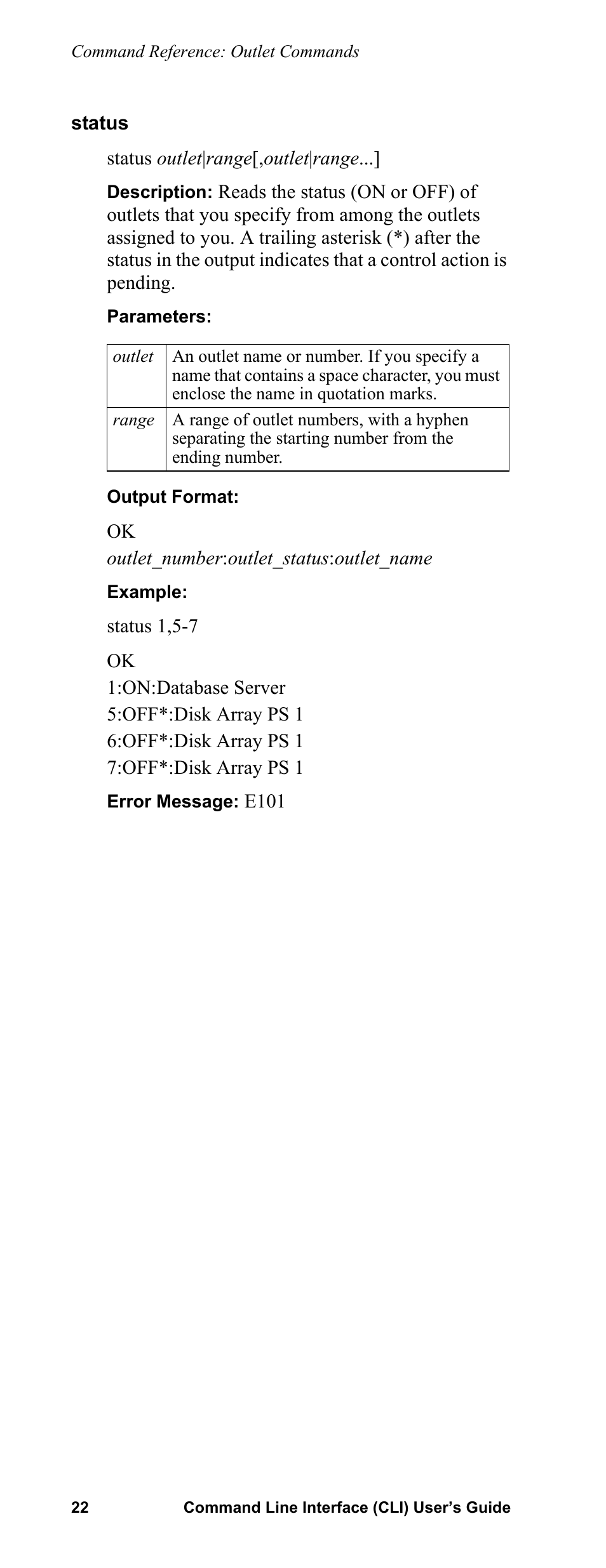 Status | APC Command Line Interface User Manual | Page 26 / 39