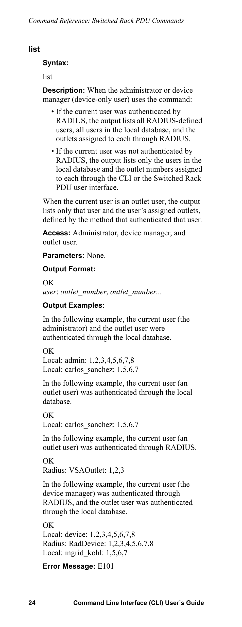 List | APC Command Line Interface User Manual | Page 28 / 39