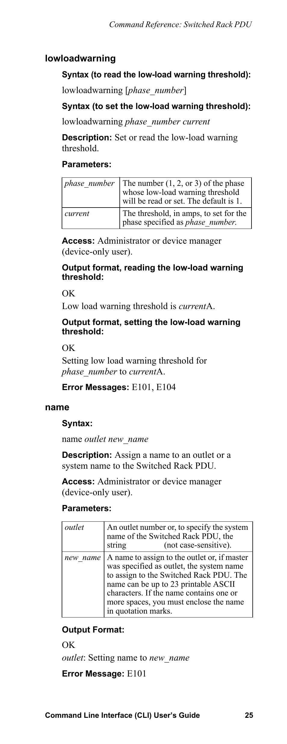 Lowloadwarning, Name | APC Command Line Interface User Manual | Page 29 / 39