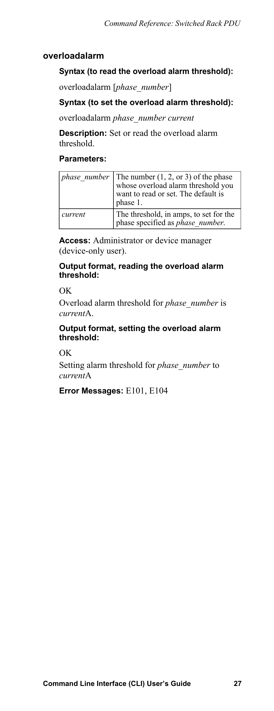 Overloadalarm | APC Command Line Interface User Manual | Page 31 / 39