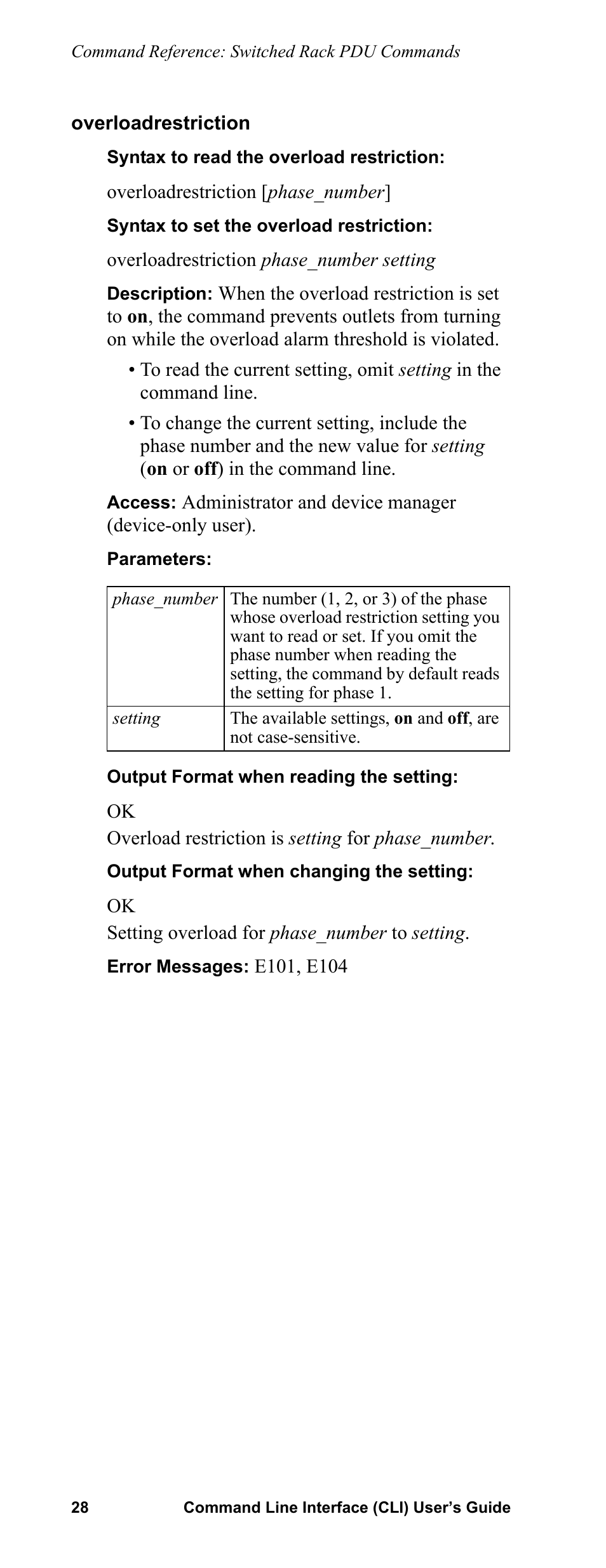 Overloadrestriction | APC Command Line Interface User Manual | Page 32 / 39