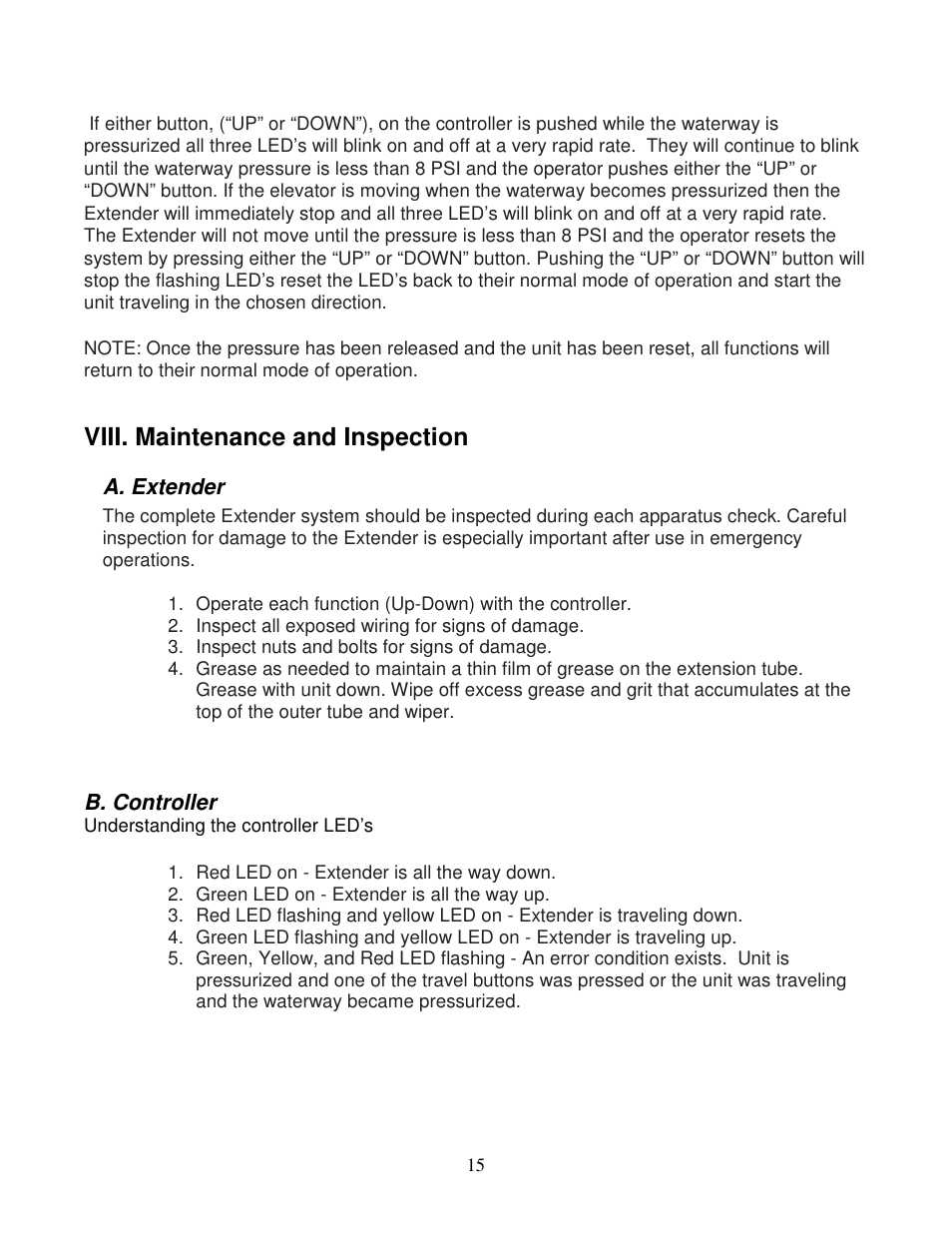 Viii. maintenance and inspection | Elkhart Brass Extender 8598 User Manual | Page 17 / 22