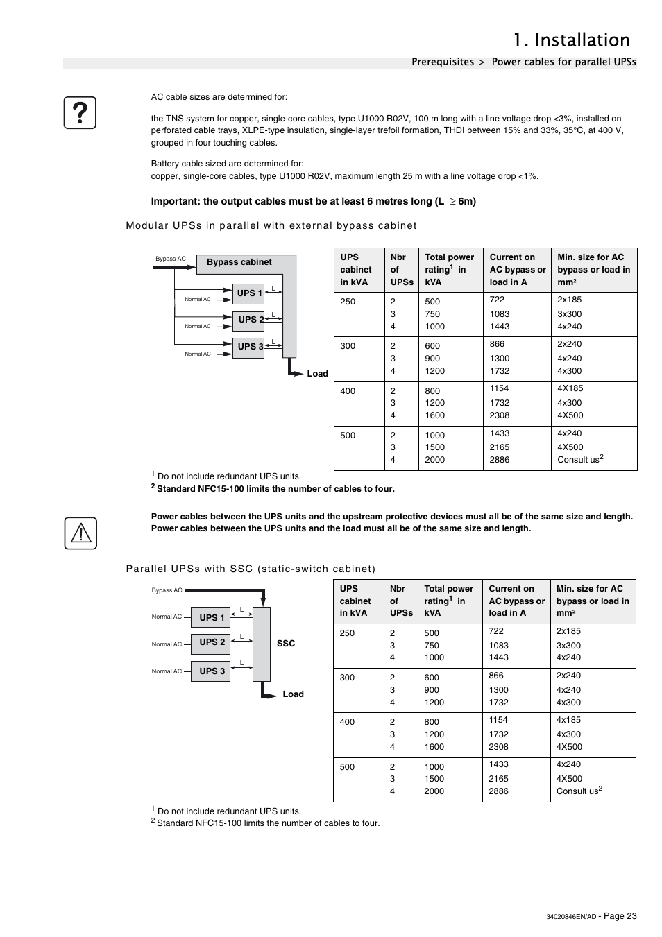 Parallel upss with ssc (static-switch cabinet), Installation | APC GALAXY 7000 User Manual | Page 23 / 64